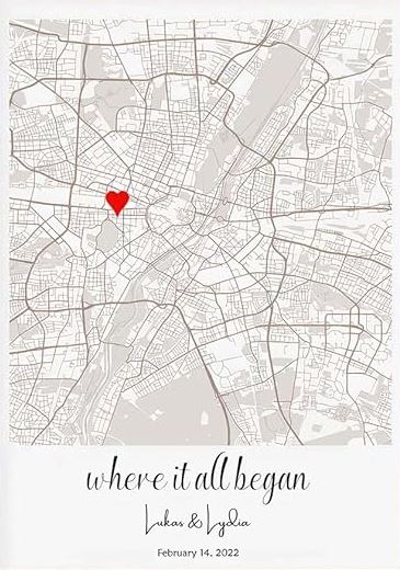 Personalized map print showing where it all began